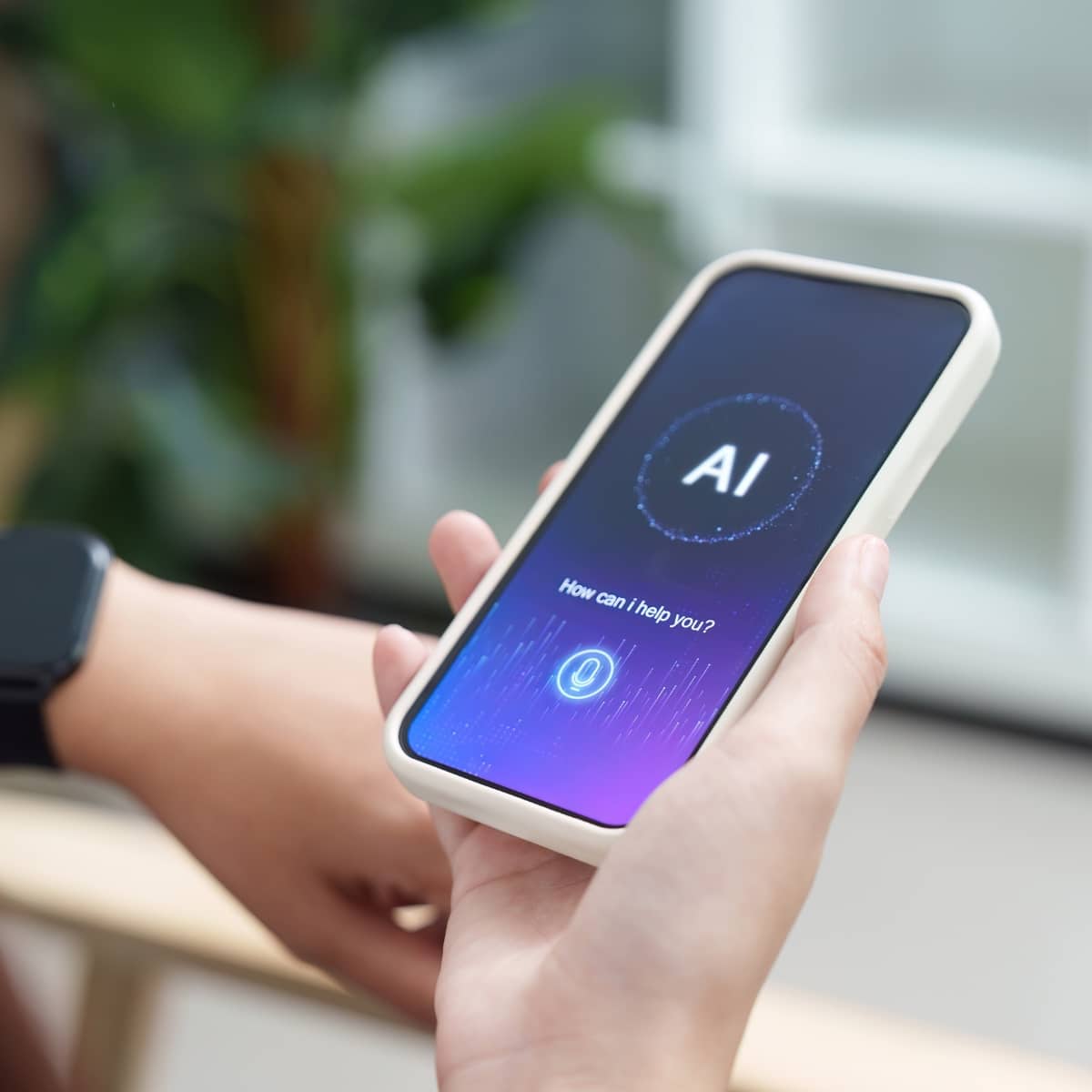 attorney is holding a phone and searching on AI for their law firm